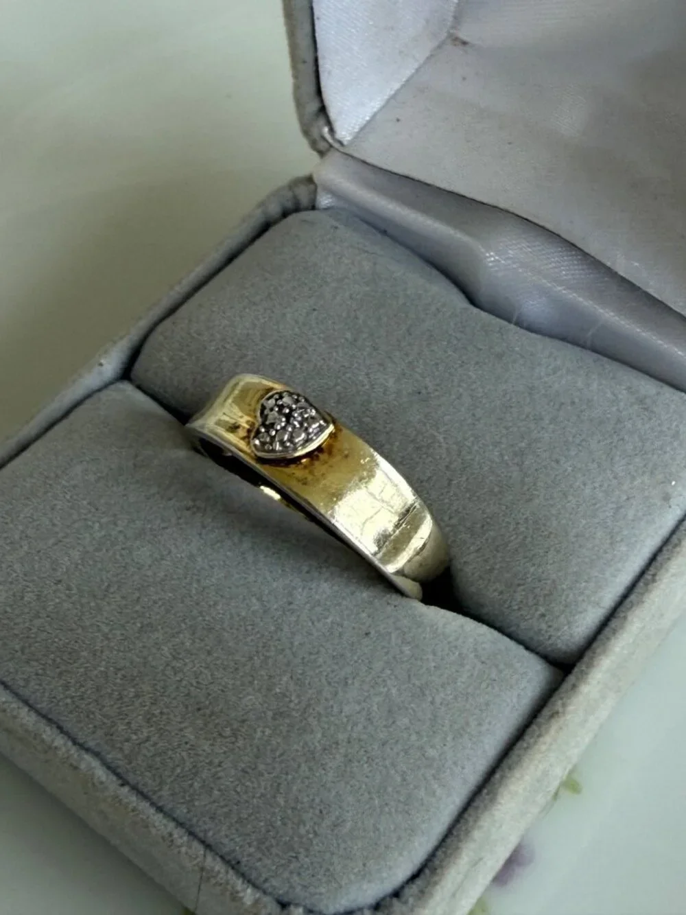 Vintage 90s Ring 925 Silver Gold Vermeil Heart Ring Size size 9